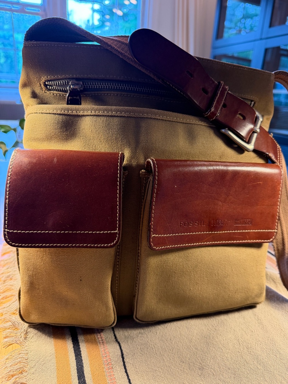 Fossil Limited Edition No. 10852 Canvas & Leather Crossbody Messenger Bag